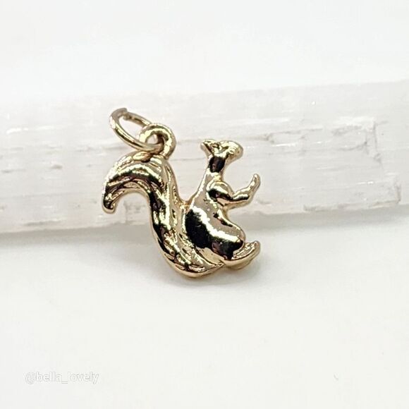 Cute! Spring Acorn Squirrel Tiny Minimalistic Gold Jewelry Pendant Gift 0.75" - Picture 4 of 5
